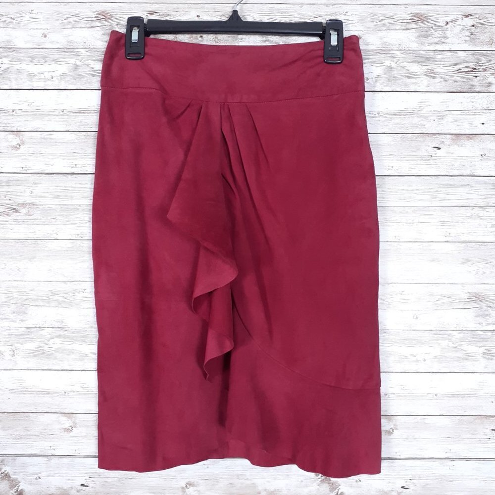 ba&sh Susette Suede Skirt Small Raspberry Leather Ruffle 16A - Picture 3 of 8